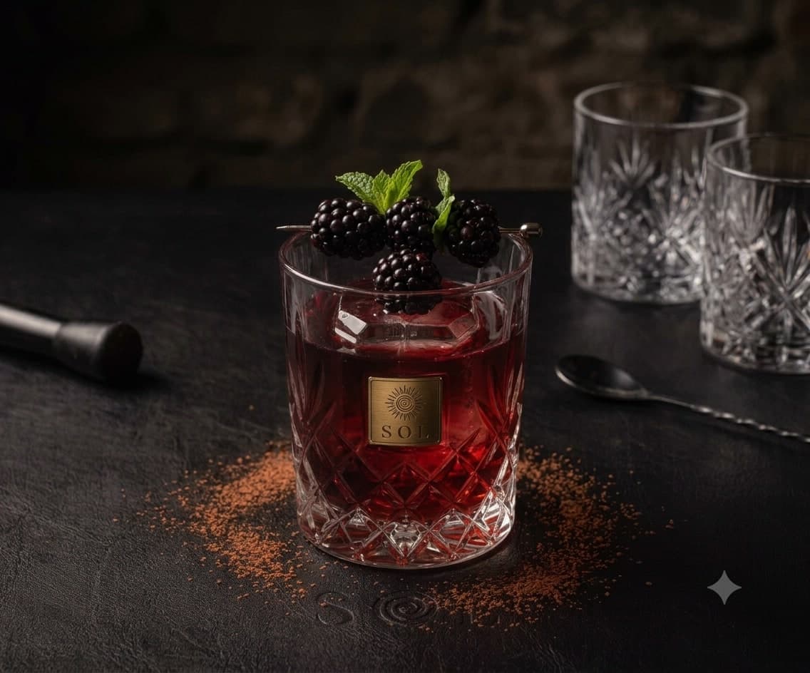 Blackberry cocktail with mint garnish